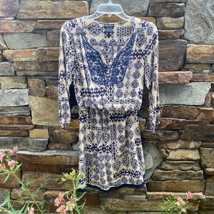 Lucky Brand Navy and Beige Patterned Top